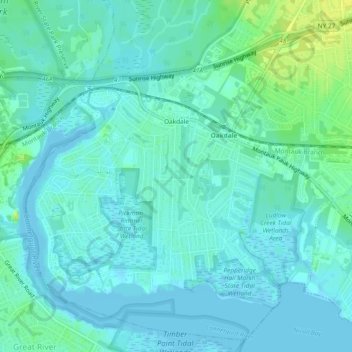 Mapa topográfico Oakdale, altitud, relieve