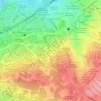 Mapa topográfico Manoa, altitud, relieve