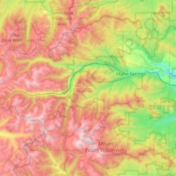 Mapa topográfico Clear Creek County, altitud, relieve