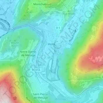 Mapa topográfico Vizille, altitud, relieve
