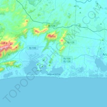 Mapa topográfico Saquarema, altitud, relieve