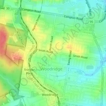 Mapa topográfico Woodridge, altitud, relieve