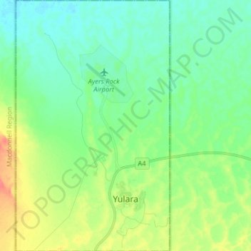 Mapa topográfico Yulara, altitud, relieve