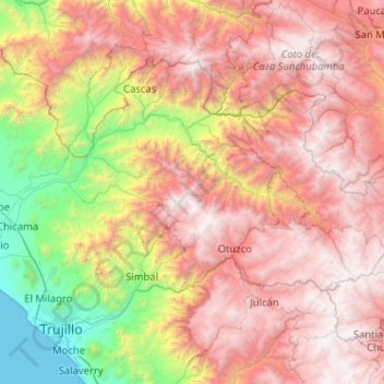 Mapa topográfico Río Chicama, altitud, relieve