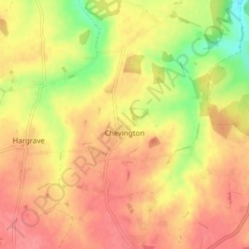 Mapa topográfico Chevington, altitud, relieve