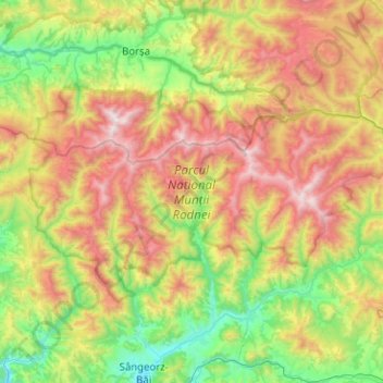 Mapa topográfico Parcul Național Munții Rodnei, altitud, relieve