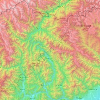 Mapa topográfico Upper Siang, altitud, relieve