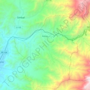 Mapa topográfico Poroto, altitud, relieve