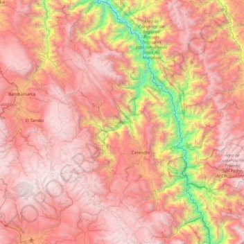 Mapa topográfico Celendín, altitud, relieve