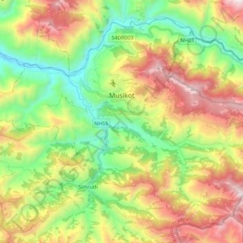 Mapa topográfico Musikot, altitud, relieve