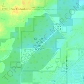 Mapa topográfico Gordon Bubolz Nature Preserve, altitud, relieve