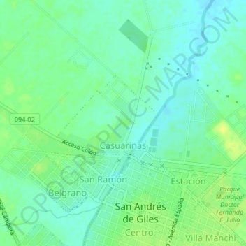 Mapa topográfico Casuarinas, altitud, relieve
