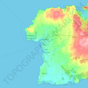 Mapa topográfico Ciutadella, altitud, relieve