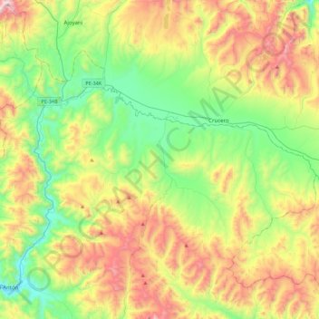 Mapa topográfico Potoni, altitud, relieve