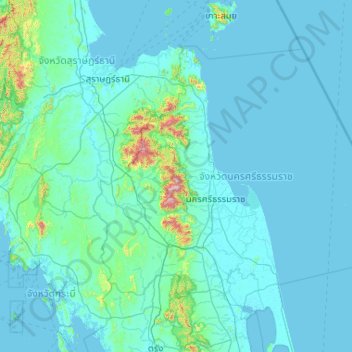 Mapa topográfico Nakhon Si Thammarat Province, altitud, relieve