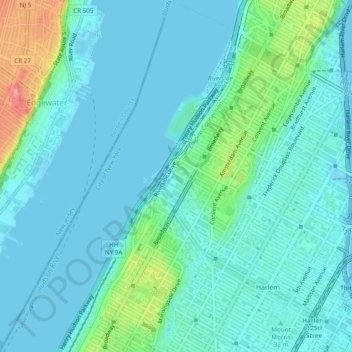 Mapa topográfico New York County, altitud, relieve
