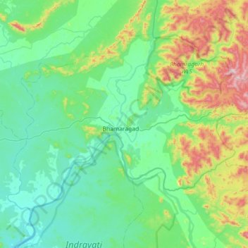 Mapa topográfico Bhamragad, altitud, relieve