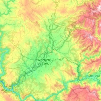 Mapa topográfico Tierra de Lemos, altitud, relieve