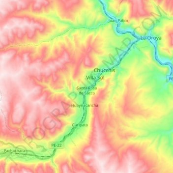 Mapa topográfico Santa Rosa de Sacco, altitud, relieve