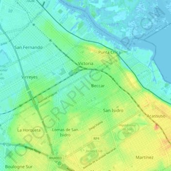 Mapa topográfico Victoria, altitud, relieve