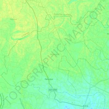 Mapa topográfico Paharpur, altitud, relieve