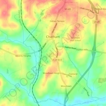 Mapa topográfico Chatham, altitud, relieve