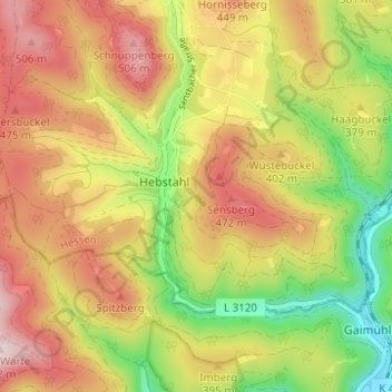 Mapa topográfico Hebstahl, altitud, relieve