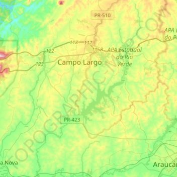 Mapa topográfico Rio Verde, altitud, relieve
