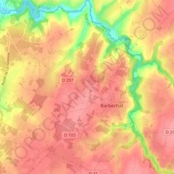 Mapa topográfico Barbechat, altitud, relieve