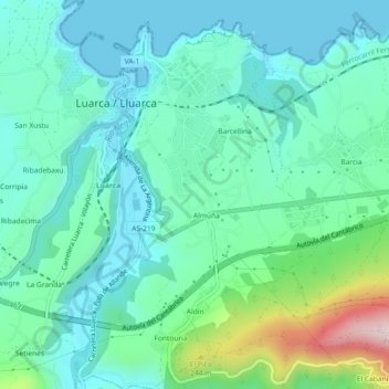 Mapa topográfico Luarca, altitud, relieve