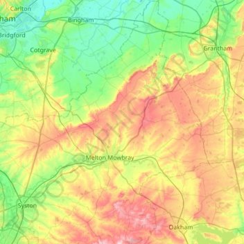 Mapa topográfico Melton, altitud, relieve