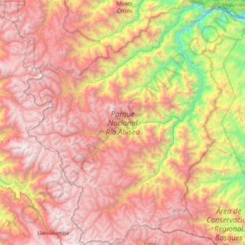 Mapa topográfico Parque Nacional Río Abiseo, altitud, relieve