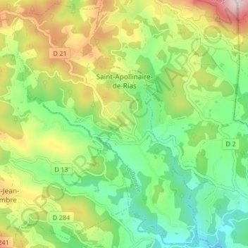 Mapa topográfico Saint-Apollinaire-de-Rias, altitud, relieve