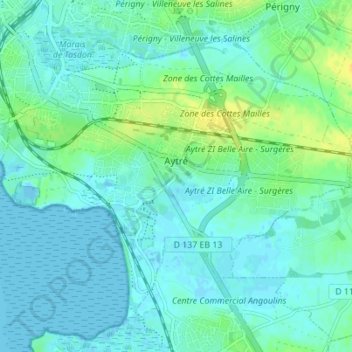 Mapa topográfico Aytré, altitud, relieve