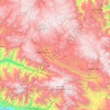 Mapa topográfico Cajamarca, altitud, relieve