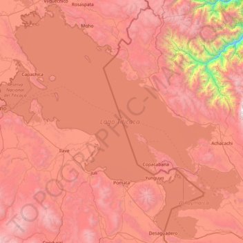 Mapa topográfico Lago Titicaca, altitud, relieve