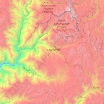 Mapa topográfico Cajatambo, altitud, relieve