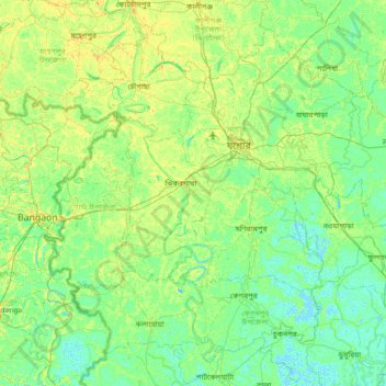 Mapa topográfico Jessore District, altitud, relieve