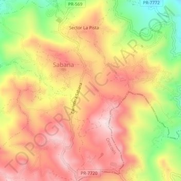 Mapa topográfico Sabana, altitud, relieve