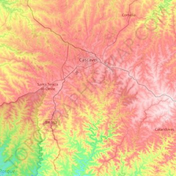 Mapa topográfico Cascavel, altitud, relieve