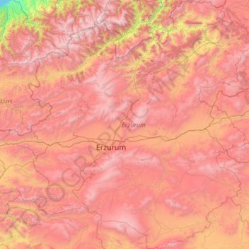 Mapa topográfico Erzurum, altitud, relieve