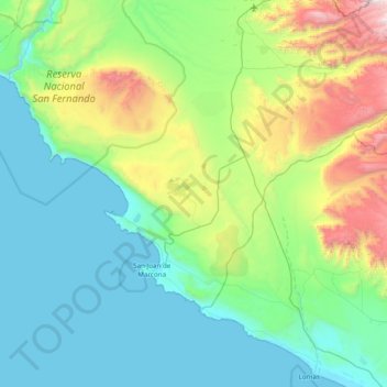 Mapa topográfico Marcona, altitud, relieve