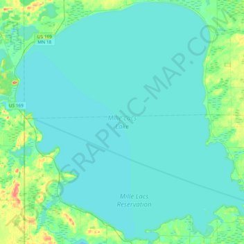 Mapa topográfico Mille Lacs Lake, altitud, relieve