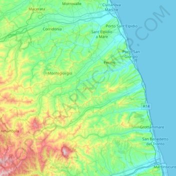 Mapa topográfico FM, altitud, relieve