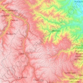 Mapa topográfico Huamalíes, altitud, relieve