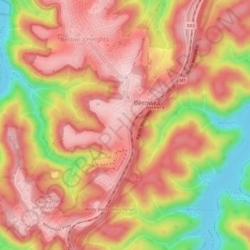 Mapa topográfico Berowra, altitud, relieve