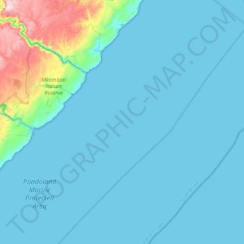 Mapa topográfico Pondoland Inshore Restricted Zone, altitud, relieve
