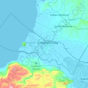 Mapa topográfico Cotabato City, altitud, relieve