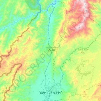 Mapa topográfico Điện Biên Phủ, altitud, relieve