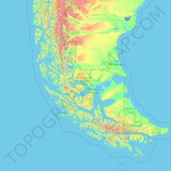 Mapa topográfico Region von Magellan und der chilenischen Antarktis, altitud, relieve